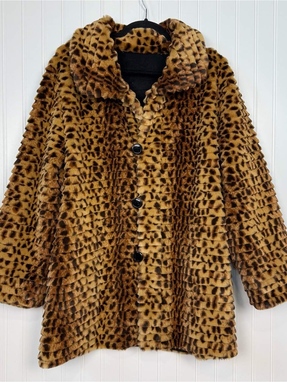 Vintage J. Percy Marvin Richards Leopard Faux Fur Swing Coat XL Mob Wife Glam
